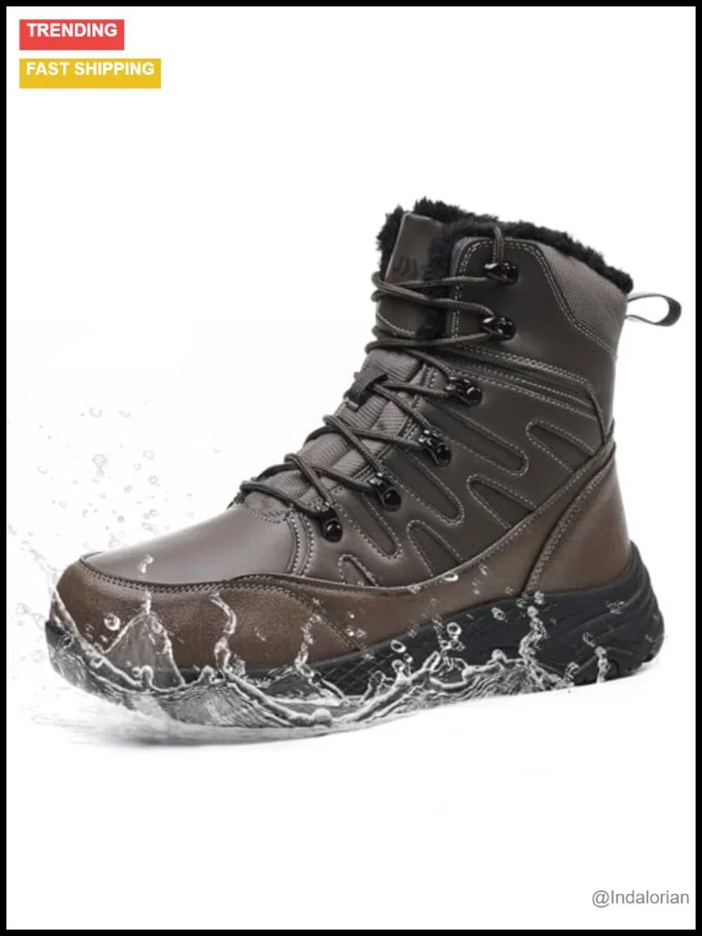 Waterproof Mid Calf Winter Hiking Boot Durable Warm Fleece Lined Non-Slip Snow